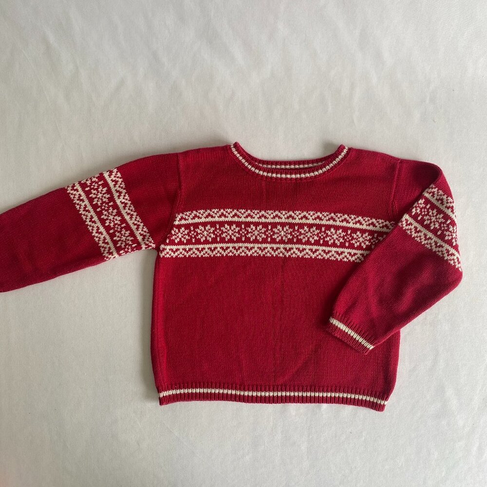 Hanna Anderson Festive Snowflake Sweater - Red 2-3T (Cotton)